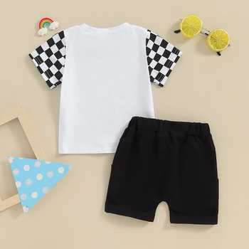 Летняя одежда для маленьких мальчиков, футболки в шахматном порядке для мальчиков от Mamas, топы и шорты с эластичной резинкой на талии, комплекты одежды