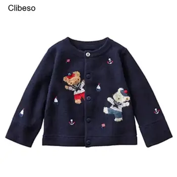 2024 Рождественский свитер Clibeso для девочек, Детский вязаный кардиган для девочки, вязаная одежда с вышивкой мультяшного медведя, от 2 до 7 лет