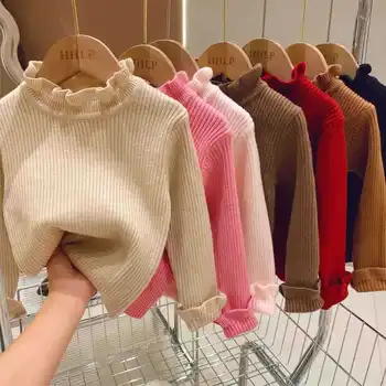 Осенне-зимний детский свитер, новый однотонный вязаный свитер с деревянными ушками для девочек, теплый базовый свитер для девочки