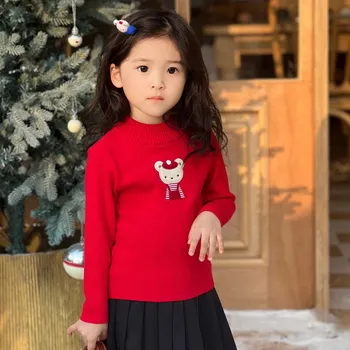 одежда для маленьких девочек, детские свитера, топы, вязаный пуловер с вышивкой ручной работы с мультяшным Медвежонком