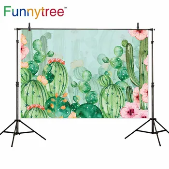 Фотосессия Funnytree, Кактус, весенний цветок, вечеринка по случаю дня рождения, зеленый фон для душа ребенка, фон для фотофона