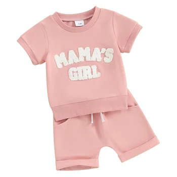 Летняя одежда для маленьких девочек, футболка для малышей, шорты, комплект из 2 предметов, топ с короткими рукавами для малышей, костюм для мамы и девочки