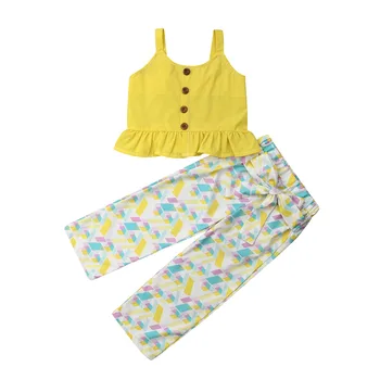 Одежда для маленьких девочек Летняя детская одежда для маленьких девочек Топы с оборками, укороченные брюки, Леггинсы, наряды, солнцезащитный костюм