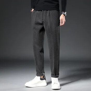 2023 Зимние Плотные Костюмные брюки Мужские Повседневные Прямые Корейские Классические Модные Деловые Шерстяные брюки Мужские A105