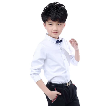 Новые детские рубашки для мальчиков, хлопковая однотонная черно-белая рубашка с галстуком для мальчиков от 3 до 15 лет, школьные костюмы для подростков, блузка