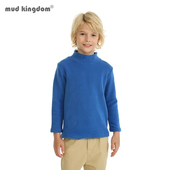 Mudkingdom/ Детские флисовые рубашки, теплые футболки с высоким воротом для мальчиков и девочек, однотонные пуловеры с длинными рукавами, топы, осенне-зимняя одежда