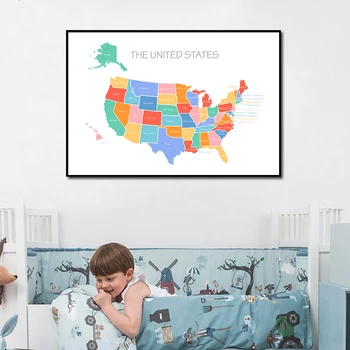 Плакат с картой Соединенных Штатов, Настенный декор для детской комнаты, Принты для домашнего школьного образования, украшение игровой комнаты, холст, картины
