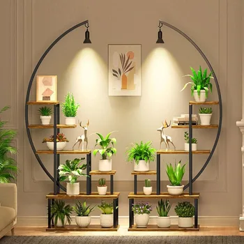 Металлическая Подставка для растений BACEKOLL с Подсветкой для Выращивания, 6-Ярусная Высокая Подставка для Нескольких Комнатных Растений, Большой Держатель для Стеллажей для растений