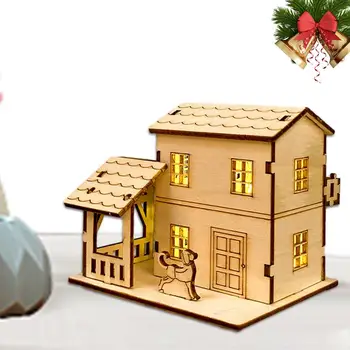 Рождественские домики, Деревенская модель дома в деревенском стиле, поделки своими руками, Деревянная хижина, Коллекционные фигурки со светодиодным рождественским декором