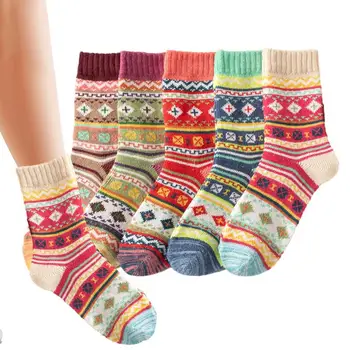 Теплые толстые носки для женщин, винтажные теплые женские повседневные зимние носки, влагоотводящие зимние носки для спорта, офиса, школы, дома