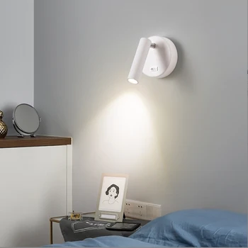 Настенный светильник в скандинавском стиле с переключателем, регулируемым вращением, Настенный светильник для чтения, Прикроватная тумбочка для спальни, декор для коридора, бра