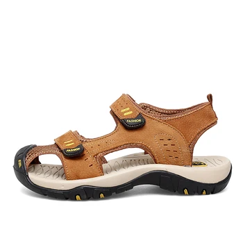 Мужские сандалии из натуральной кожи с закрытым носком, пляжная обувь для рыбаков, походные нескользящие летние спортивные сандалии на платформе 2023 года выпуска