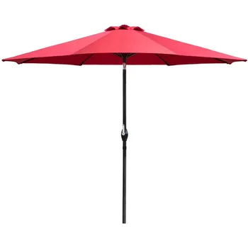 9-футовый зонт для внутреннего дворика Открытый прямой зонт с регулируемым наклоном,