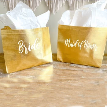 Персонализированный Золотой подарочный пакет, Голографическая сумка-тоут, Приветственный пакет для Девичника, Подарочный пакет для свадебной вечеринки с индивидуальным названием, Подарочный пакет для подружек невесты