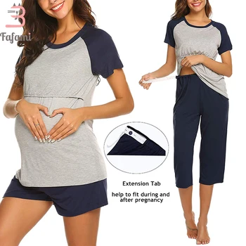 Пижамный комплект для беременных женщин, пижамы для беременных, одежда для кормления, летняя хлопковая пижама для грудного вскармливания, домашняя одежда, топы + шорты