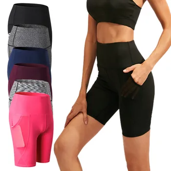 Женские спортивные леггинсы для бега, обтягивающие шорты для йоги с высокой талией и карманом, Повседневные брюки, Обтягивающие для занятий в тренажерном зале, быстросохнущие
