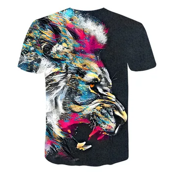 Летняя детская футболка с изображением тигра, Льва и животных, 3D-футболки для мальчиков и девочек от 4 до 14 лет, детская футболка с модным принтом, топы с короткими рукавами, одежда