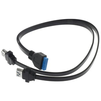 Двухпортовый USB 3.0 с гнездовой винтовой панелью, крепящийся к материнской плате 20-контактным разъемом плоского кабеля.