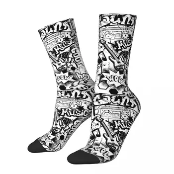 Модные мужские носки в стиле харадзюку, черно-белые комиксы, граффити, абстрактное искусство, Спортивные женские чулки, весна-зима