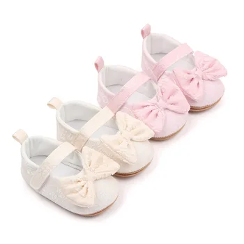 Розово-белые туфли для маленьких девочек с вышивкой принцессы с большим бантом и милыми цветочными туфлями Для первых прогулок Хлопчатобумажная уличная обувь