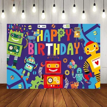 Цветной Фон для вечеринки по случаю Дня рождения Робота, Фон для фотосъемки на День рождения, Снаряжение, Баннер для вечеринки с роботом