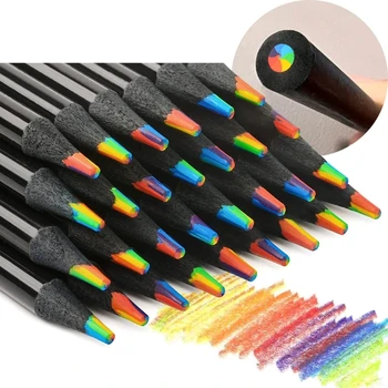 B36C 12/24шт 7 в 1 Черные деревянные радужные карандаши, разноцветные карандаши для детей