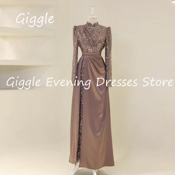 Хихикающая атласная русалка с круглым вырезом, блестки, элегантное вечернее платье для выпускного вечера длиной до щиколоток, роскошные вечерние платья для женщин 2023