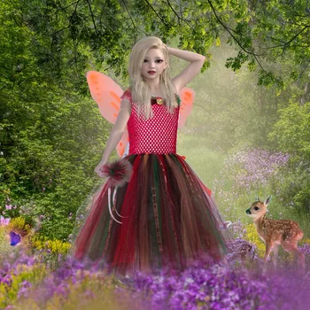 Костюм принцессы лесной феи, комплект одежды-пачки для девочек, осенние вечерние платья феи, тюлевое длинное платье с цветочным узором для девочек