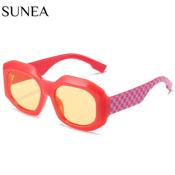 Женские солнцезащитные очки Модные солнцезащитные очки Suqare с клетчатым рисунком, солнцезащитные очки неправильной формы в стиле ретро, очки с градиентными оттенками UV400