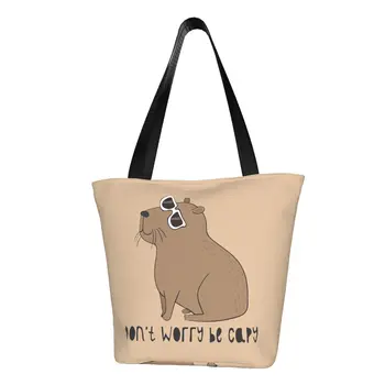 Не волнуйтесь, будьте аккуратными, Милые сумки-тоут из капибары для покупок продуктов, женская холщовая сумка для покупок с животными, сумка через плечо, сумка большой емкости