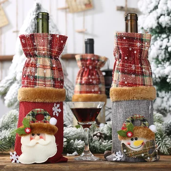 Рождественская крышка для бутылки вина, Санта-Клаус, Крышка для бутылки шампанского, Сумка на шнурке, Декор стола, Новый 2022 год, Рождественские Подарки Navidad