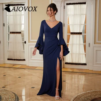 AIOVOX Расклешенное Платье Для Выпускного Вечера С Коротким рукавом И V-образным вырезом, Плиссированное Атласное Вечернее Платье 
