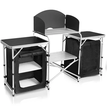 Складной стол для кемпинга на открытом воздухе с большим органайзером для хранения, легкая алюминиевая походная кухонная станция для приготовления пищи с сумкой для переноски