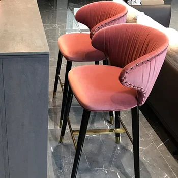 Роскошные барные стулья из скандинавского бархата Табурет Деревянный для гостиной Офиса Современные барные стулья Дизайн кухни Мебель для бара Cadeira MR50BC