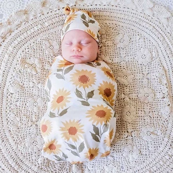 Детское пеленальное одеяло и комплект шапочек в тон, детский спальный мешок для новорожденных, муслиновая обертка, 2 шт./компл., прямая поставка