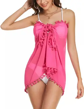 Пляжная юбка, женская цельная многофункциональная шаль неправильной формы, блузка-бикини с бахромой, защита от солнца для отдыха на море, Роза