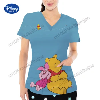 Комфортная женская футболка с коротким рукавом Disney Pocket с V-образным вырезом, Корейские Топы Y2k, Графические футболки, Женская одежда, Футболка Yk2 One Pieces
