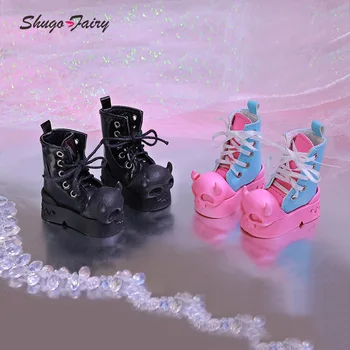Обувь Shuga Fairy Halloween Devil для куклы 1/4 Slim Una BJD, мини-игрушки, высокие сапоги черного и розового цветов, обувь WX4-299