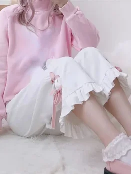 Японские Черные брюки Kawaii Lolita, Женские Белые Милые брюки Harajuku, повседневные брюки в корейском стиле, Новинка Зимы 2023 года