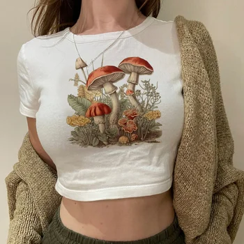 Женский укороченный топ в стиле грибы, готика 90-х, yk2, эстетические футболки в стиле фея гранж, одежда