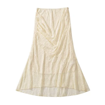 Новая модная женская бежевая сексуальная кружевная юбка-русалка с низкой талией