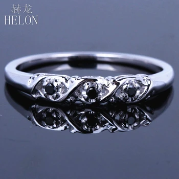 HELON Solid 10K Белое Золото Круглый Подлинный Черный бриллиант Обручальное кольцо Юбилейное кольцо для женщин Модные изысканные ювелирные изделия