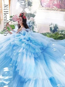 Свадебные платья Blue Princess, бальное платье, сексуальное свадебное платье без бретелек, без спинки, со шлейфом, Модное платье Robe De Marie