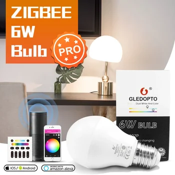 Gledopto ZigBee 3.0 Pro 6 Вт RGBCCT E27 E26 Светодиодная лампа Работает с приложением Echo Plus Alexa SmartThings APP / Голосовое / радиочастотное управление 2.4G