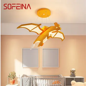 Детский подвесной светильник SOFEINA с динозавром Светодиодный креативный оранжевый мультяшный светильник для детской комнаты Детского сада с регулируемой яркостью дистанционного управления