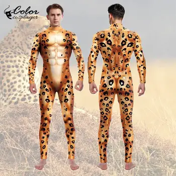 Цветной комбинезон для косплея животных, боди с изображением зверя, карнавальный костюм для взрослых, аниме-представление, Зентай, мужская одежда с 3D-принтом.