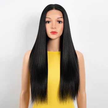 Синтетический парик на кружеве спереди для чернокожих женщин, длинный прямой парик средней части, высокотемпературные волосы, красное Омбре, косплей-парики