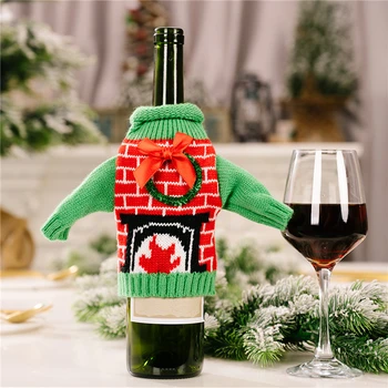 Вязаные Рождественские украшения для бутылок вина, Новогодний Рождественский семейный ужин, сумка для свитера с бутылкой вина Санта