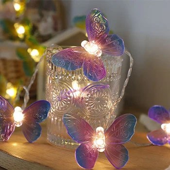 Сказочные гирлянды со светодиодной бабочкой-бабочкой, работающие от аккумулятора, Свадебные Рождественские украшения для гирлянд на открытом воздухе, светильники для занавесок