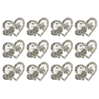 Набор из 12 колец для салфеток на день Святого Валентина, пряжки для салфеток в форме сердца, металлические стразы, кольцо для салфеток в форме сердца для челнока